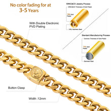 Cuban Link Curb Chain for Men 18K Gold Filled Lion Necklace Boy Newest 12mm