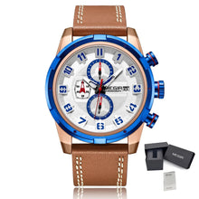 MEGIR Sport Watch for Men Leather Strap Quartz Military Wristwatch with Chronograph Waterproof Calendar Clock Reloj Hombre 2082