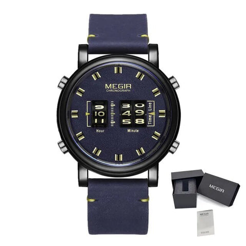 MEGIR Roller Pointer Watches for Men Fashion Luxury Military Sport Watch Leather Strap Quartz Wristwatch Clock Relogio Mascilino 2137