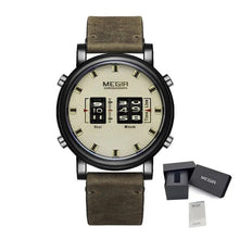 MEGIR Roller Pointer Watches for Men Fashion Luxury Military Sport Watch Leather Strap Quartz Wristwatch Clock Relogio Mascilino 2137