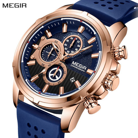 MEGIR Men Watch Silicone Strap Quartz Chronograph Wristwatch Fashion Men's Sport Watches Waterproof Calendar Reloj Hombre 2101