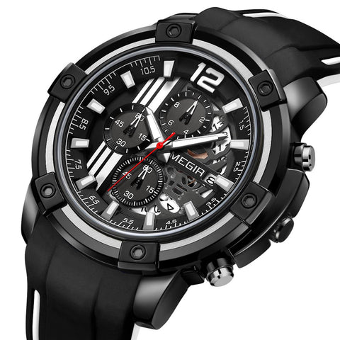 MEGIR Chronograph Mens Sport Watches with Silicone Band Big Dial Military Quartz Watch Men Clock Relogio Masculino Reloj Hombre