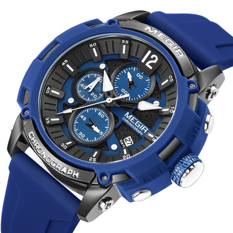 MEGIR Fashion Military Watch for Men Silicone Strap Sport Quartz Chronograph Waterproof Male Clock Wristwatch Reloj Hombre 2208